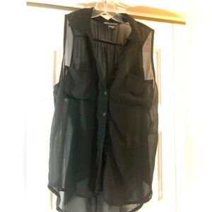 American Dream Short Sleeve Sheer Botton Down 100% polyester black size medium